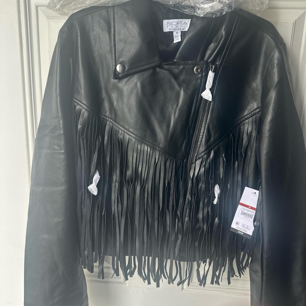 Sofia Black Leather Fringe Jacket